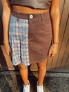 Plaid Colorblock Denim Skirt
